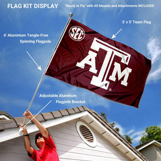 College Flags & Banners Co. Texas A&M Aggies SEC Flag with Pole and Bracket Kit