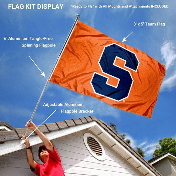 College Flags & Banners Co. Syracuse Orange Block S Flag with Pole and Bracket Complete Set