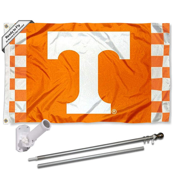 College Flags & Banners Co. Tennessee Volunteers Checkered Stripes Flag with Pole and Bracket Kit