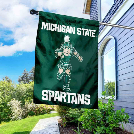 Michigan State Spartans Running Sparty Double Sided House Flag with Flag Pole Set