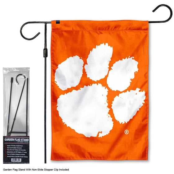 College Flags & Banners Co. Clemson Tigers Paw Garden Banner Flag with Stand Pole Holder