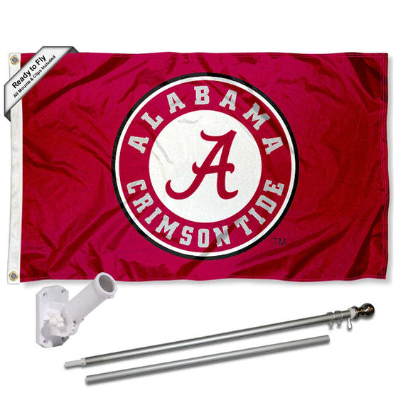 Alabama Crimson Tide Circle A Flag with Pole and Bracket Kit