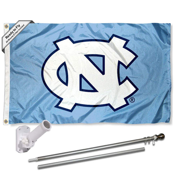 College Flags & Banners Co. North Carolina Tar Heels Flag with Pole and Bracket Complete Set