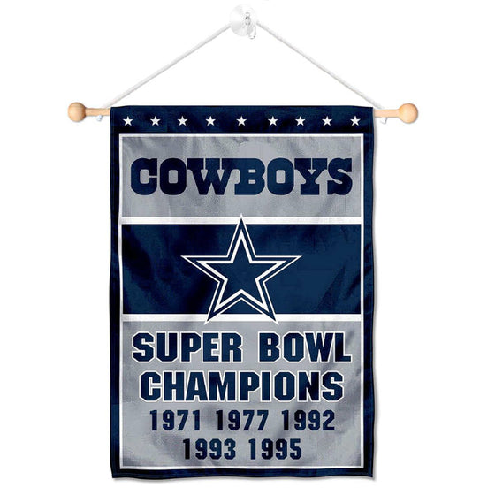 Dallas Cowboys 5 Time Champions Banner Window Wall Hanging Flag with Suction Cup