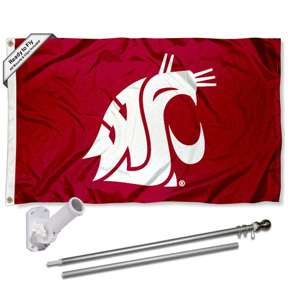 College Flags & Banners Co. Washington State Cougars Wave The Flag Flag with Pole and Bracket Kit