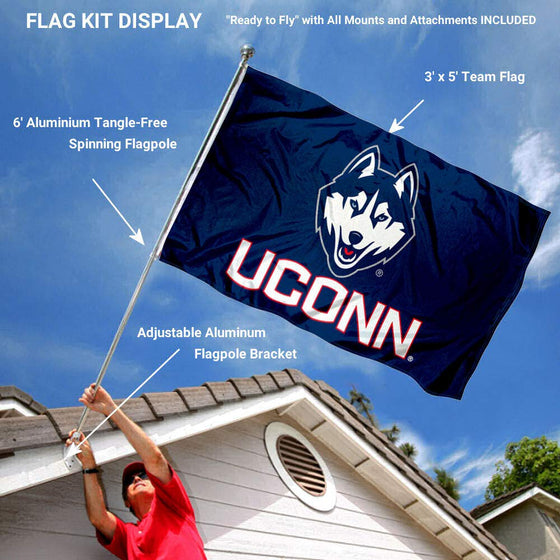 College Flags & Banners Co. UCONN Huskies 3x5 Flag and Pole Bracket Mount Bundle