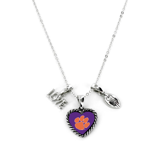 Clemson Tigers Necklace Charmed Sport Love Football - Special Order