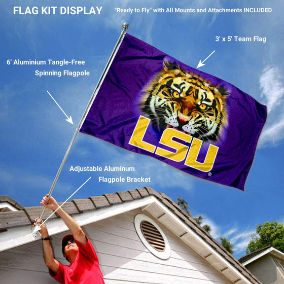 College Flags & Banners Co. Louisiana State LSU Tigers Tiger Eyes Flag with Pole and Bracket Kit