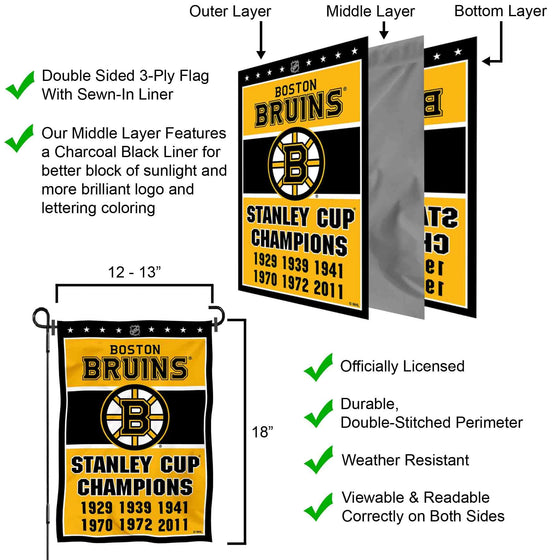 WinCraft Boston Bruins 6 Time Stanley Cup Champions Double Sided Garden Flag