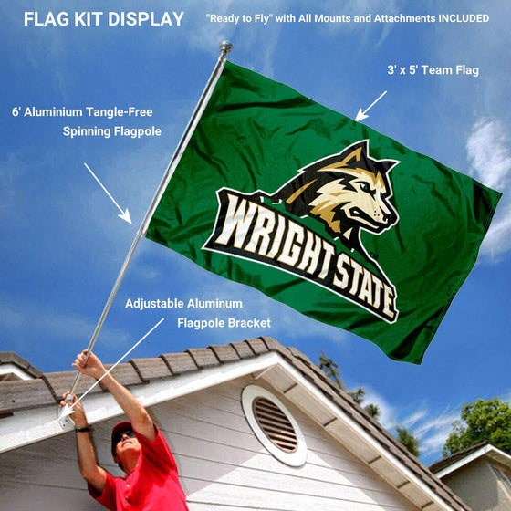 College Flags & Banners Co. WSU Raiders New Logo Flag and Pole Bracket Mount Bundle