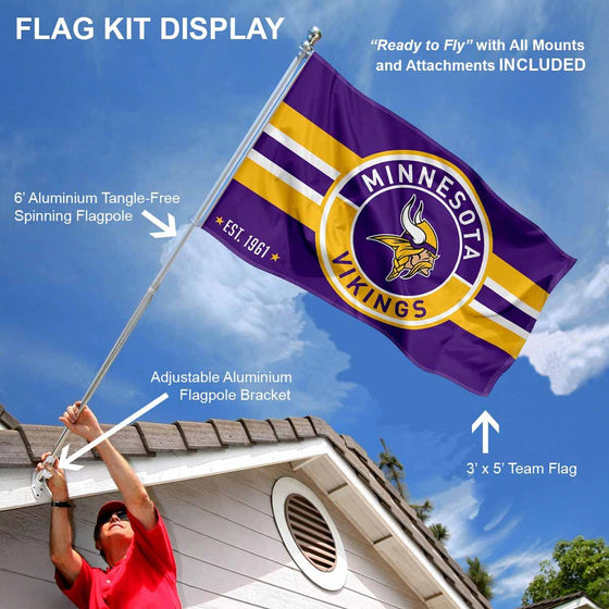 WinCraft Minnesota Vikings Patch Button Flag Pole and Bracket Mount Kit