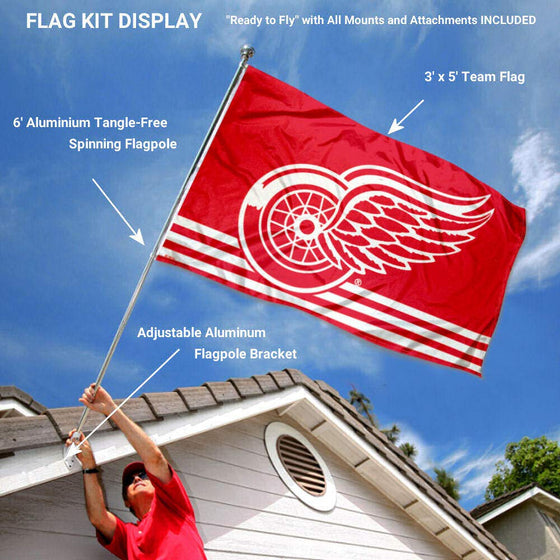 Detroit Red Wings Flag Pole and Bracket Set