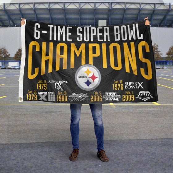 WinCraft Pittsburgh Steelers 6X and 6 Time Super Bowl Champions Flag Outdoor Indoor 3x5 Foot Banner