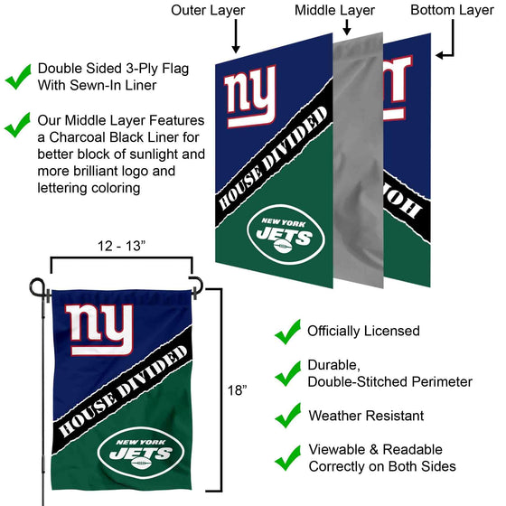 WinCraft House Divided Giants and Jets Double Sided Garden Flag