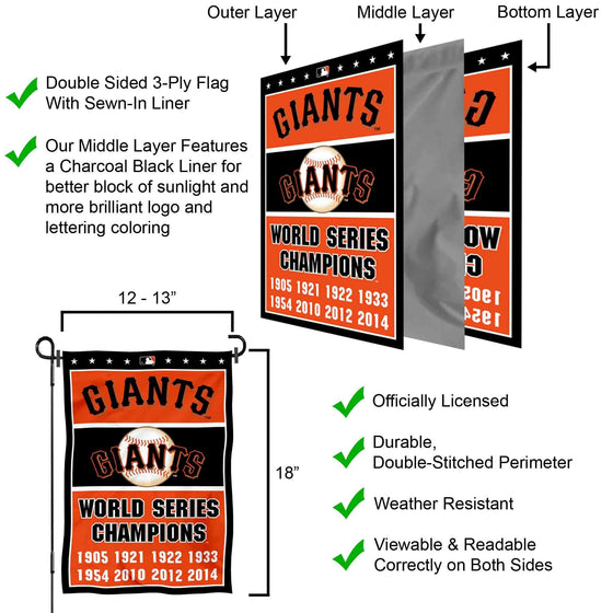 WinCraft San Francisco Giants 8-Time World Series Champions Double Sided Garden Flag