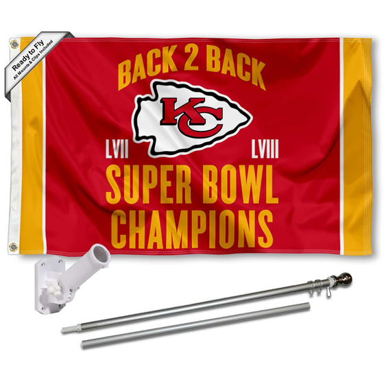 WinCraft Kansas City Chiefs Back to Back Super Bowl Champions Flag Pole and Bracket Mount Kit