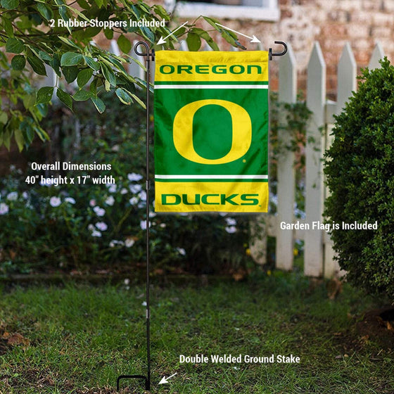 College Flags & Banners Co. Oregon Ducks Garden and USA Flag Stand Pole Holder Set