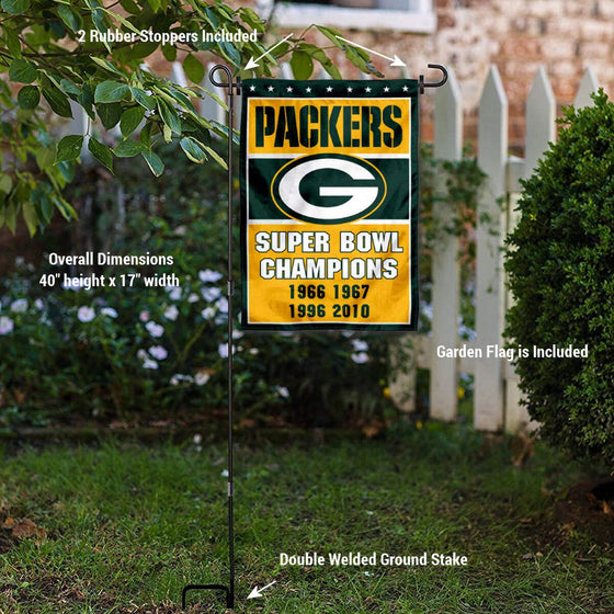 WinCraft Green Bay Packers 4 Time Champions Garden Flag and Pole Stand Holder