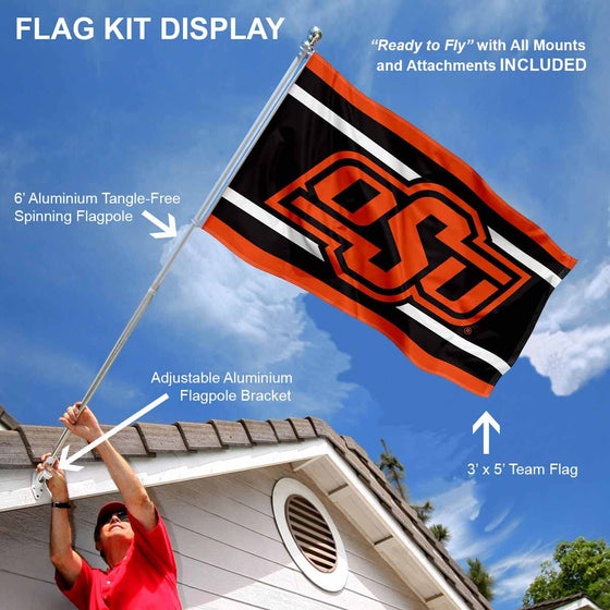 College Flags & Banners Co. Oklahoma State Cowboys OSU Stripes Flag with Pole and Bracket Holder University Set