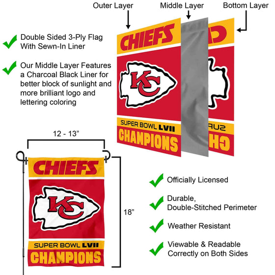 WinCraft Kansas City Chiefs Super Bowl Champions 2023 2022 LVII Double Sided Garden Banner Flag