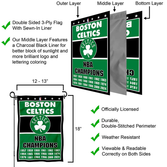 WinCraft Boston Celtics 18 Time 18x NBA Champions Garden Flag Banner