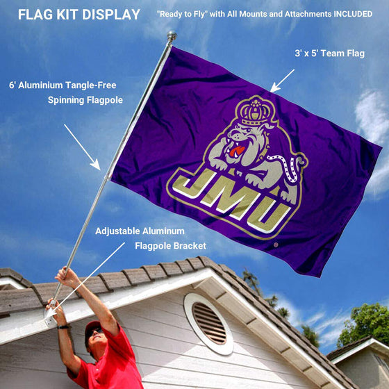 College Flags & Banners Co. James Madison Dukes Flag with Pole and Bracket Complete Set