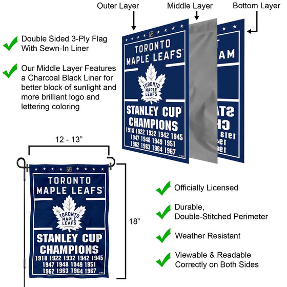 WinCraft Toronto Maple Leafs 13 Time Stanley Cup Champions Double Sided Garden Flag