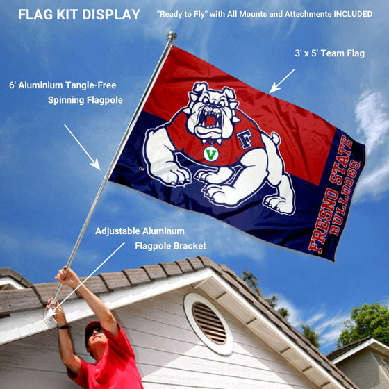 College Flags & Banners Co. Fresno State Bulldogs Flag with Pole and Bracket Kit