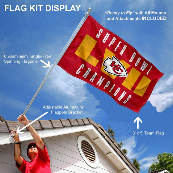 WinCraft Kansas City Chiefs LVII Super Bowl Champions Flag Pole and Bracket Mount Kit