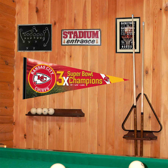 WinCraft Kansas City Chiefs 3 Time Super Bowl Champions Pennant Banner Flag