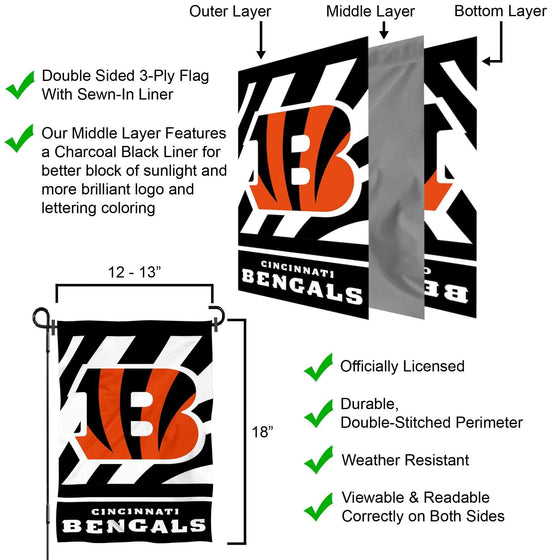 Cincinnati Bengals White Stripes Garden Flag Double Sided Banner