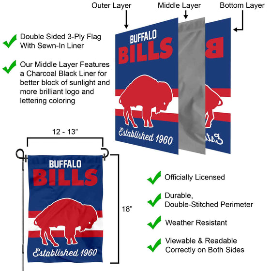 WinCraft Buffalo Bills Throwback Retro Vintage Double Sided Garden Flag