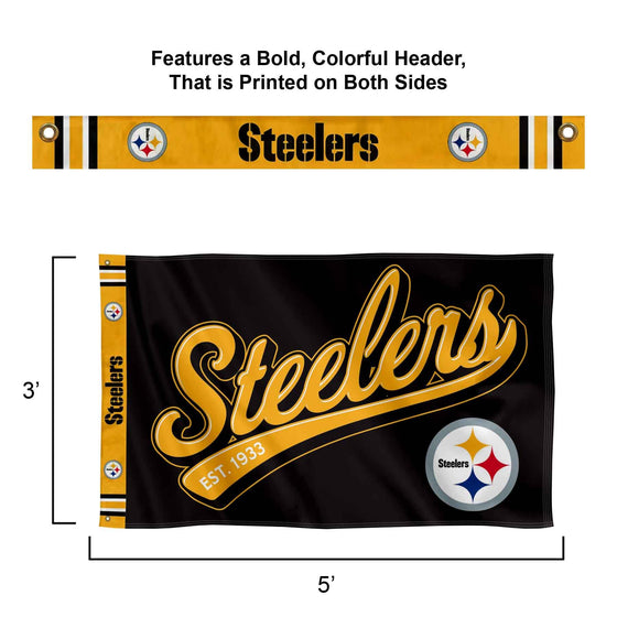 WinCraft Pittsburgh Steelers Script Logo Premium Flag