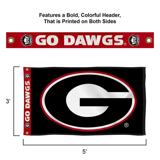 College Flags & Banners Co. Georgia Bulldogs Printed Header 3x5 Foot Banner Flag