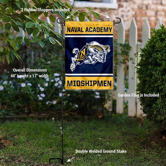 College Flags & Banners Co. US Navy Midshipmen Garden Flag and USA Stand Pole Holder Set