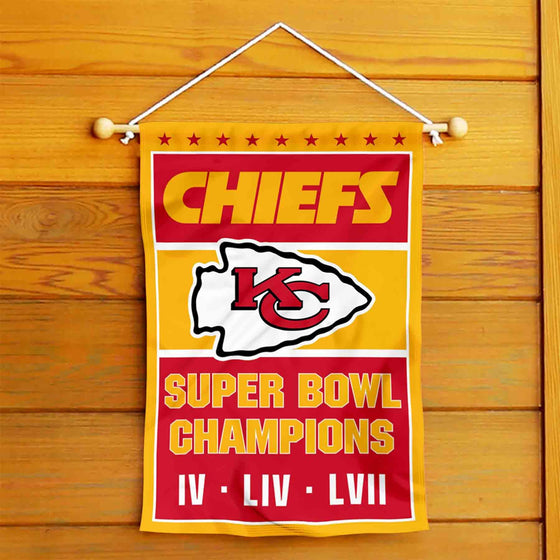 WinCraft Kansas City Chiefs 3 Time Champions Super Bowl 2023 Double Sided Garden Banner Flag