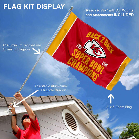 WinCraft Kansas City Chiefs Back to Back Super Bowl Champions Flag Pole and Bracket Mount Kit