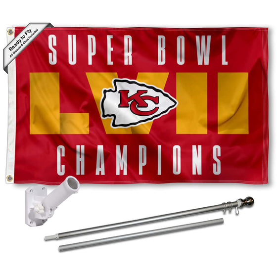 WinCraft Kansas City Chiefs LVII Super Bowl Champions Flag Pole and Bracket Mount Kit