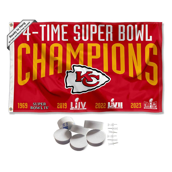 Kansas City Chiefs 4 Time Super Bowl Champions Banner and Tapestry Wall Tack Pads