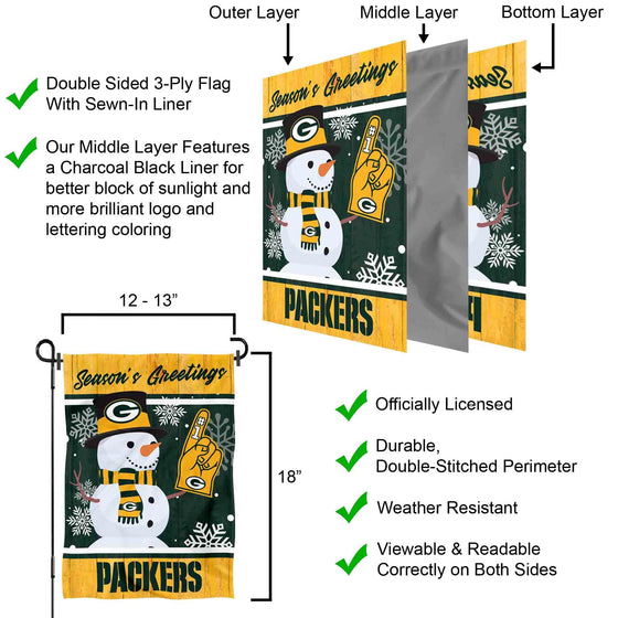 Green Bay Packers Holiday Winter Snow Garden Flag Double Sided Banner