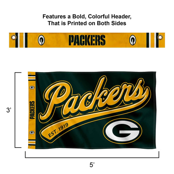 WinCraft Green Bay Packers Script Logo Premium Flag