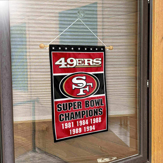 San Francisco 49ers 5 Time Champions Banner Window Wall Hanging Flag with Suction Cup