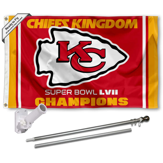 WinCraft Kansas City Chiefs Super Bowl Kingdom Champions Flag Pole and Bracket Mount Kit