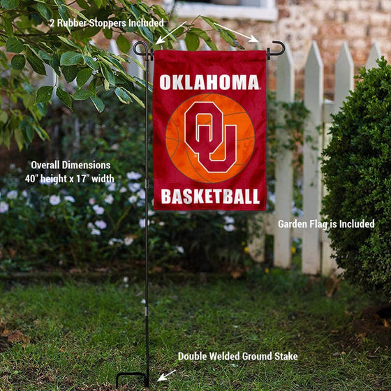 Oklahoma Sooners Basketball Garden Banner and USA Flag Stand Pole Holder Set