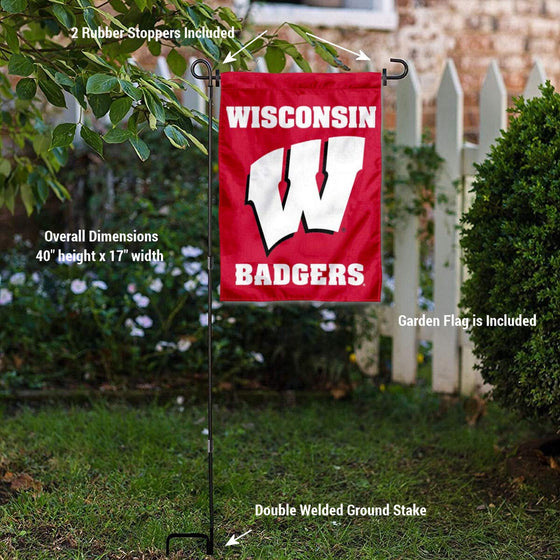 College Flags & Banners Co. Wisconsin Badgers Motion W Garden Flag with Pole Stand Holder