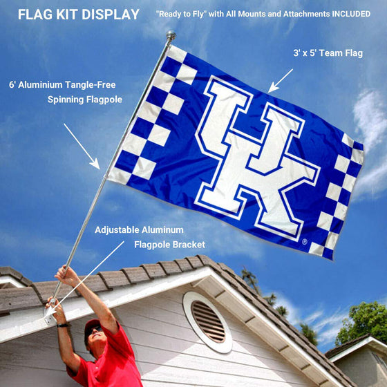 College Flags & Banners Co. Kentucky Wildcats Checkerboard Flag with Pole and Bracket Kit