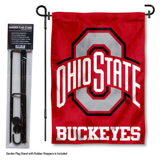 College Flags & Banners Co. Ohio State Buckeyes Garden Flag with Stand Holder