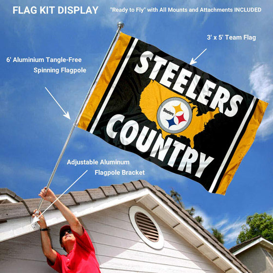 WinCraft Pittsburgh Steelers Country Flag Pole and Bracket Mount Kit