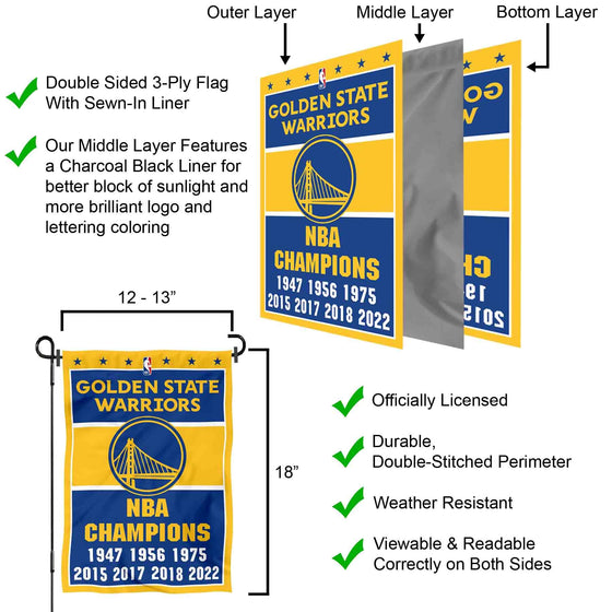 WinCraft Golden State Warriors 7 Time NBA Champions Double Sided Garden Flag Banner