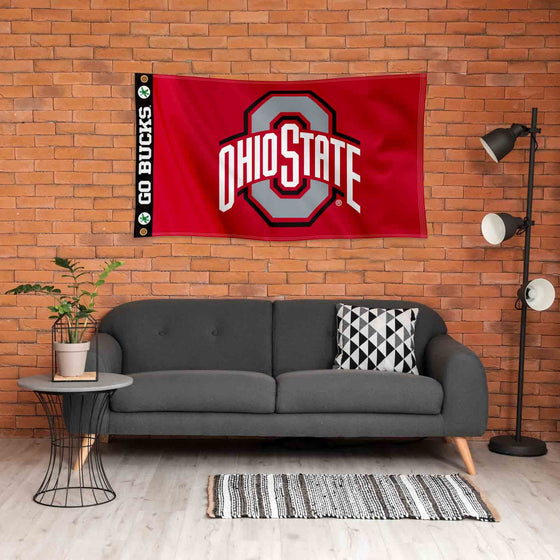 College Flags & Banners Co. Ohio State Buckeyes Go Bucks Printed Header 3x5 Foot Banner Flag